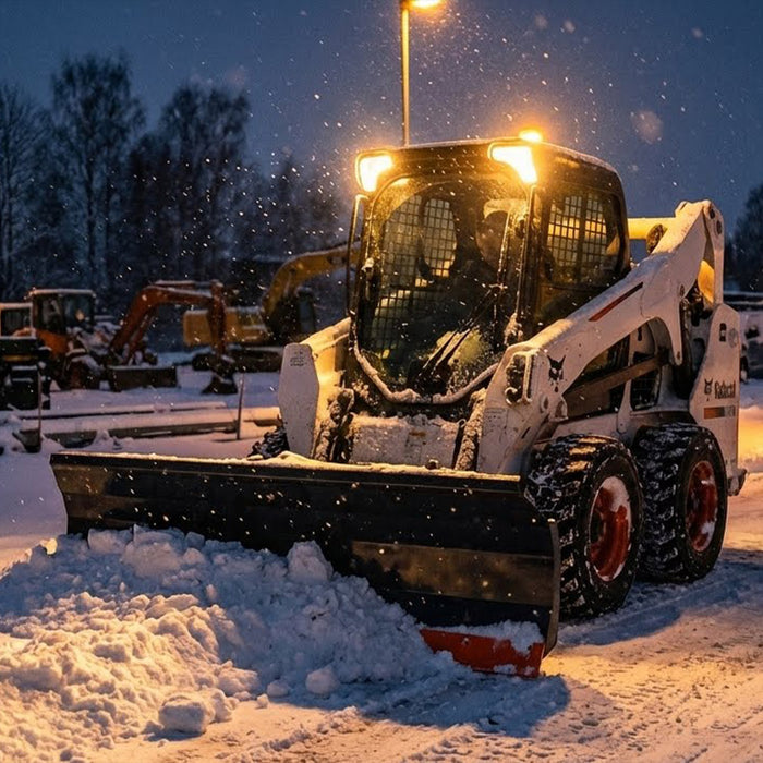 86" Skid Steer Dozer Blade/Snow Plow Pusher, 30° Left & Right, Bolt-On Cutting Edge, Adjustable Skid Shoes, Universal Quick Mount, TMG-DB86