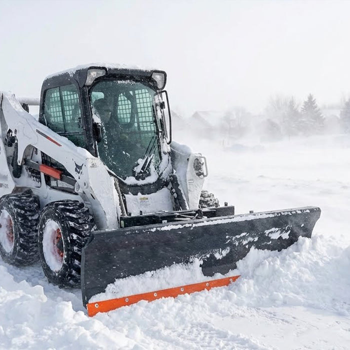 94" Skid Steer Dozer Blade/Snow Plow Pusher, 30° Left & Right, Bolt-On Cutting Edge, Adjustable Skid Shoes, Universal Quick Mount, TMG-DB94
