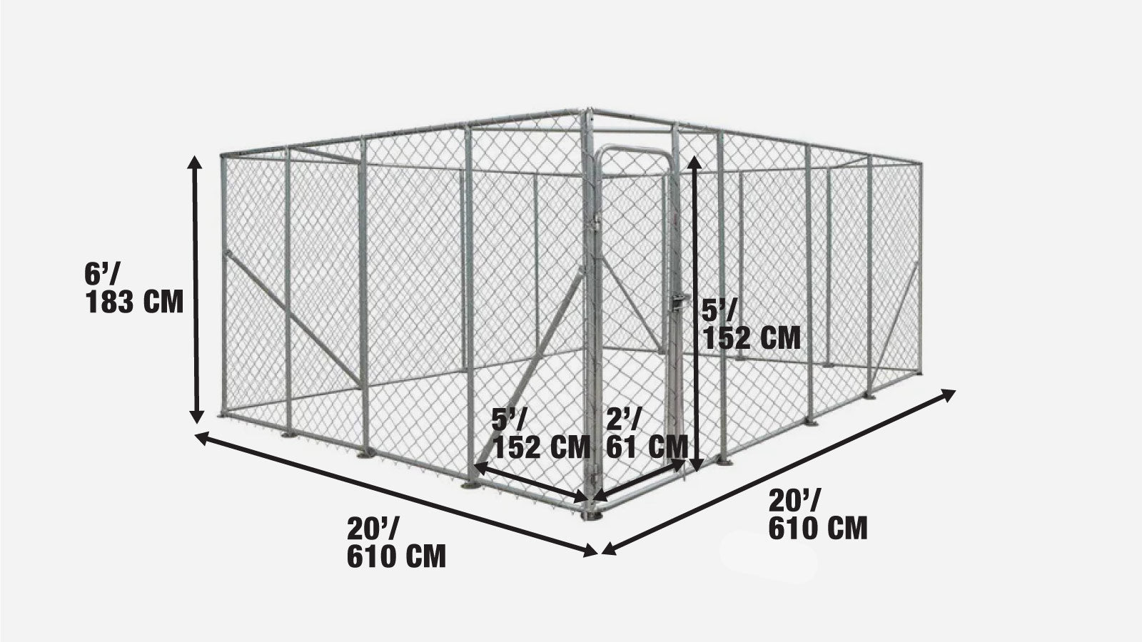 20’ x 20’ Outdoor Dog Kennel Playpen, Outdoor Dog Runner, Pet Exercise House, Lockable Gate, 6’ Chain-Link Fence, TMG-DCP2020-specifications-image
