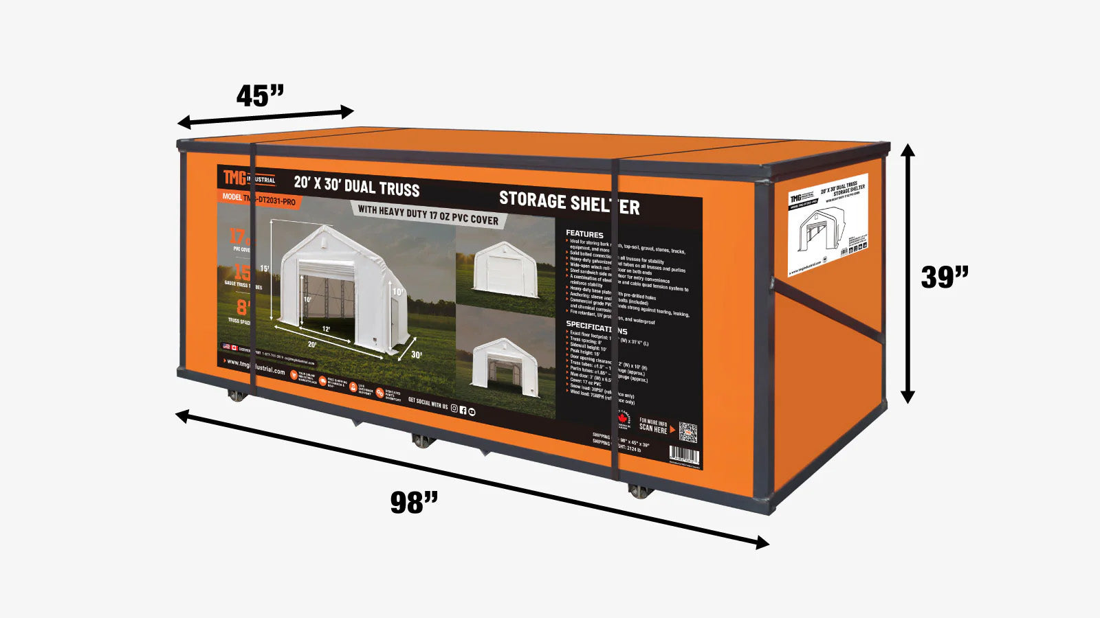 TMG Heavy Series™ 20' x 30' Dual Truss Storage Shelter with Heavy Duty 17oz PVC Cover, TMG-DT2031-PRO (Previously DT2030-PRO)-shipping-info-image