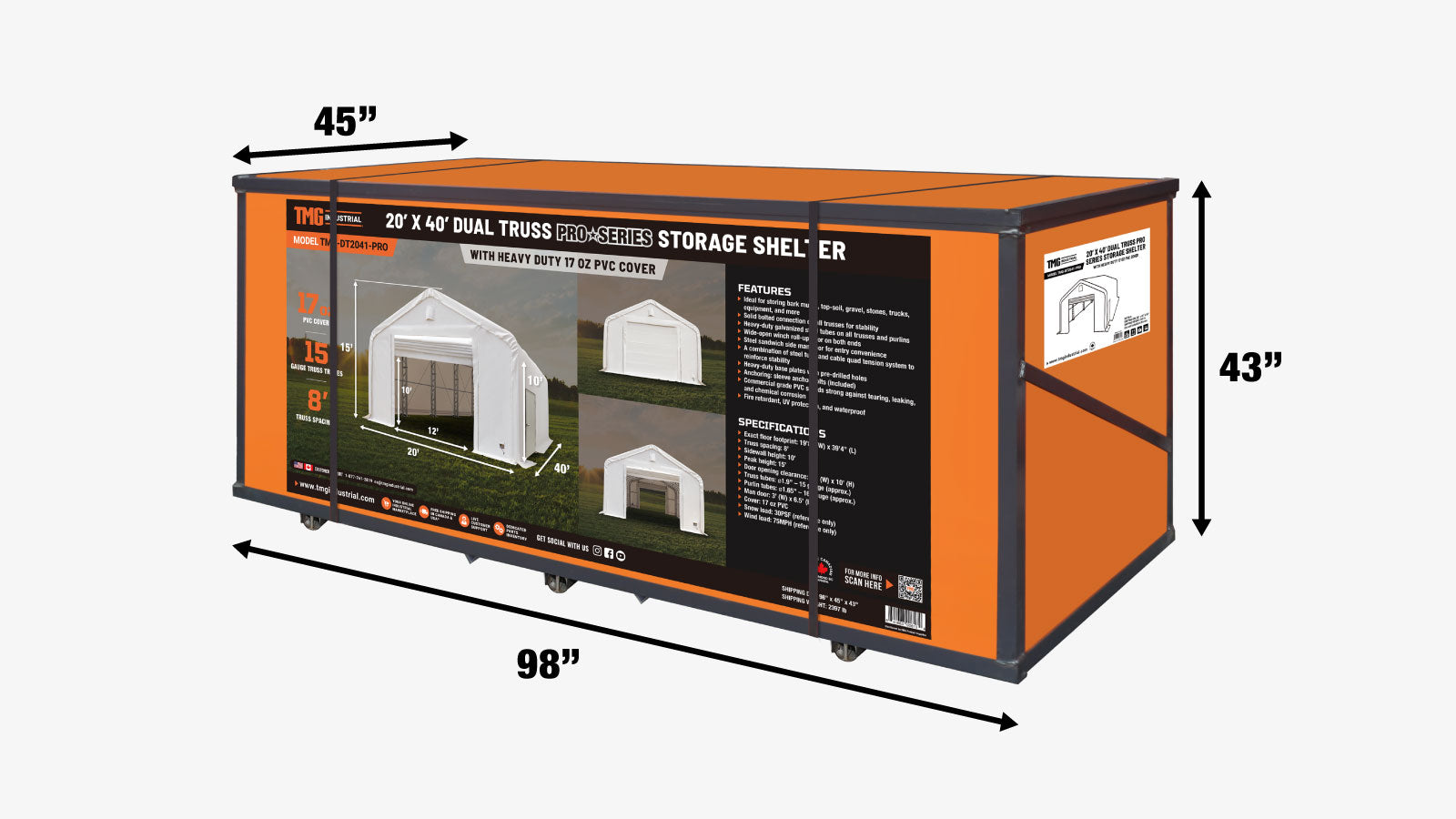 TMG Industrial Pro Series 20' x 40' Dual Truss Storage Shelter with Heavy Duty 17 oz PVC Cover & Drive Through Doors, TMG-DT2041-PRO-shipping-info-image