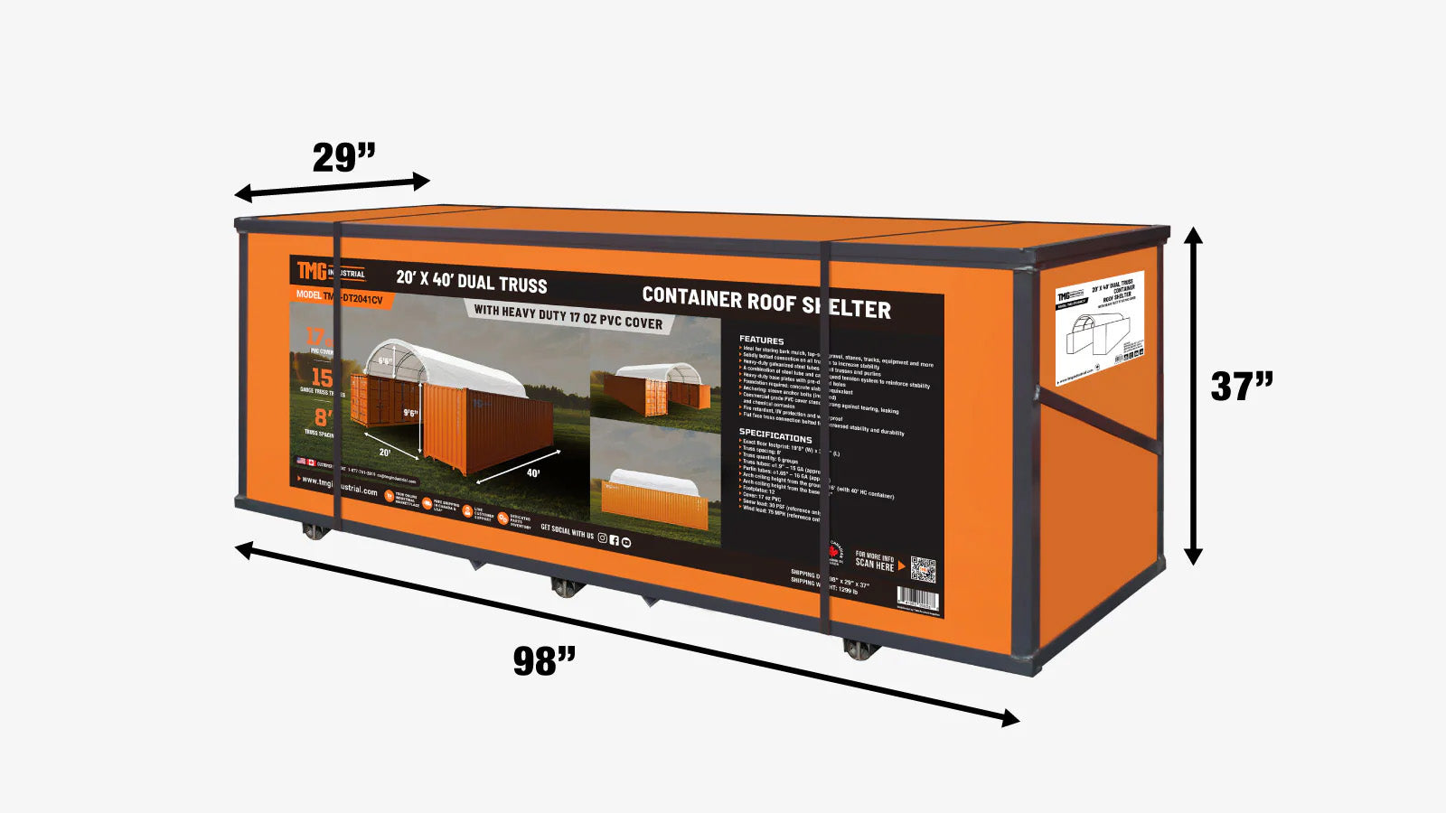 TMG Heavy Series™ 20' x 40' Dual Truss Container Shelter with Heavy Duty 17 oz PVC Cover, TMG-DT2041CV (Previously DT2040CV)-shipping-info-image
