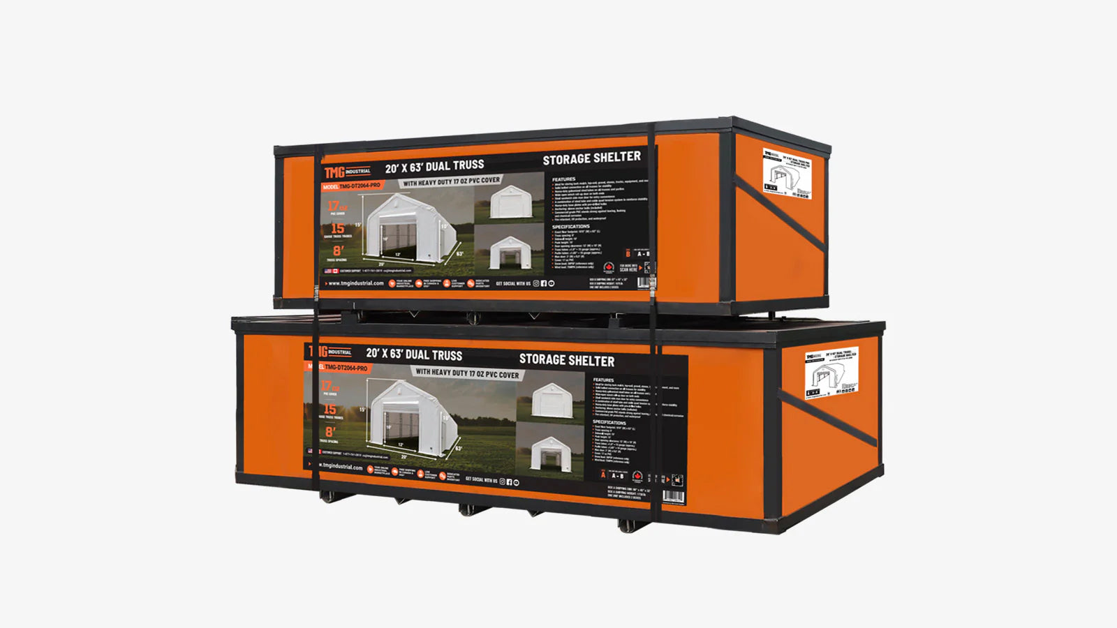 TMG Heavy Series™ 20' x 63' Dual Truss Storage Shelter with Heavy Duty 17 oz PVC Cover & Drive Through Doors, TMG-DT2064-PRO-shipping-info-image