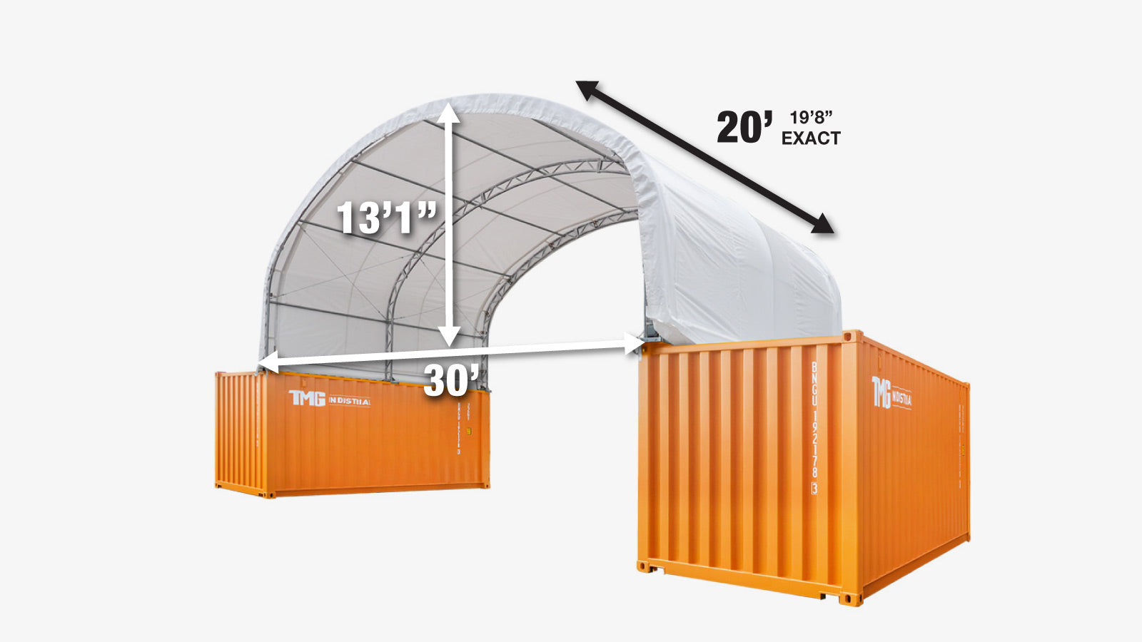 30' x 20' Dual Truss Container Shelter with Heavy Duty 17 oz PVC Cover, TMG-DT3020C-specifications-image