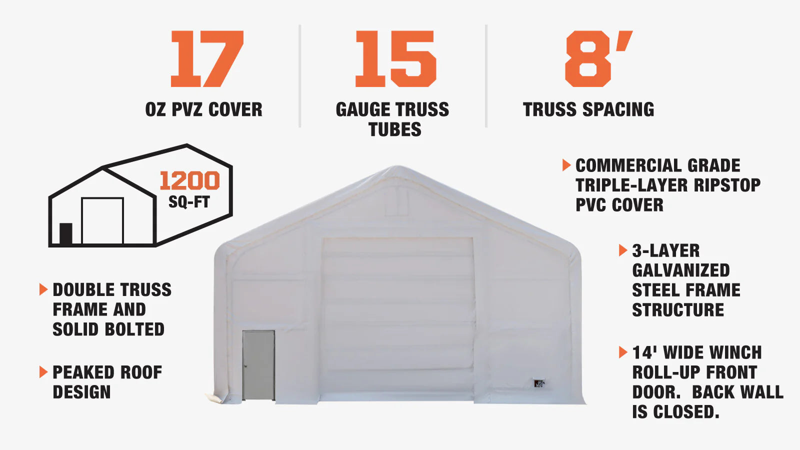 30' x 40' Dual Truss Storage Shelter with Heavy Duty 17 oz PVC Cover TMG-DT3042(Previously TMG-DT3041)-description-image