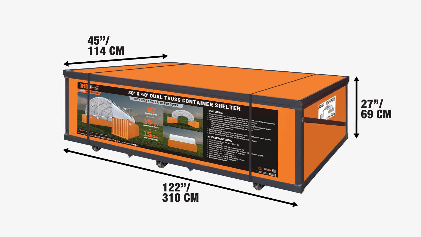 30' x 40' Dual Truss Container Shelter with Heavy Duty 17 oz PVC Cover, TMG-DT3040C-shipping-info-image