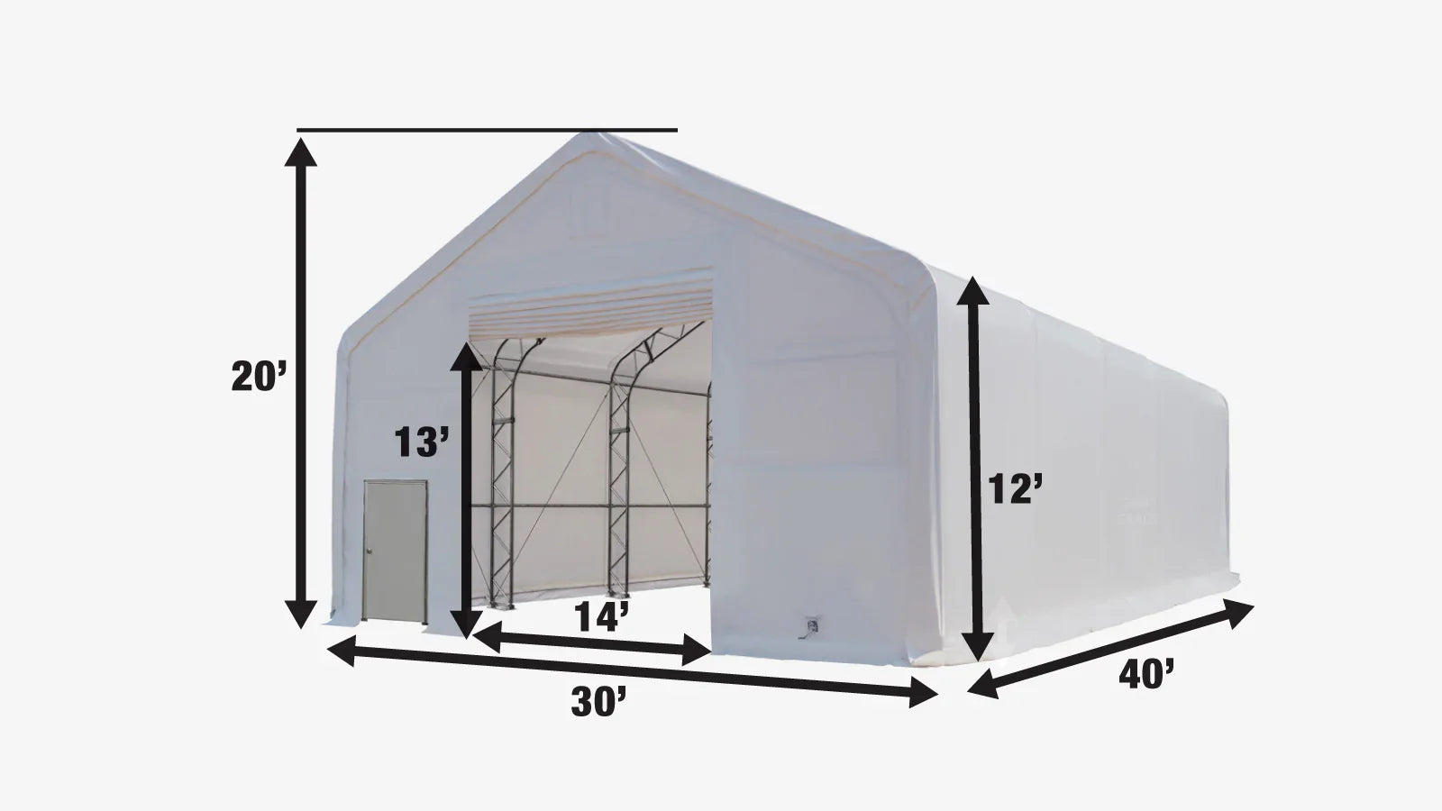 30' x 40' Dual Truss Storage Shelter with Heavy Duty 17 oz PVC Cover TMG-DT3042(Previously TMG-DT3041)-specifications-image