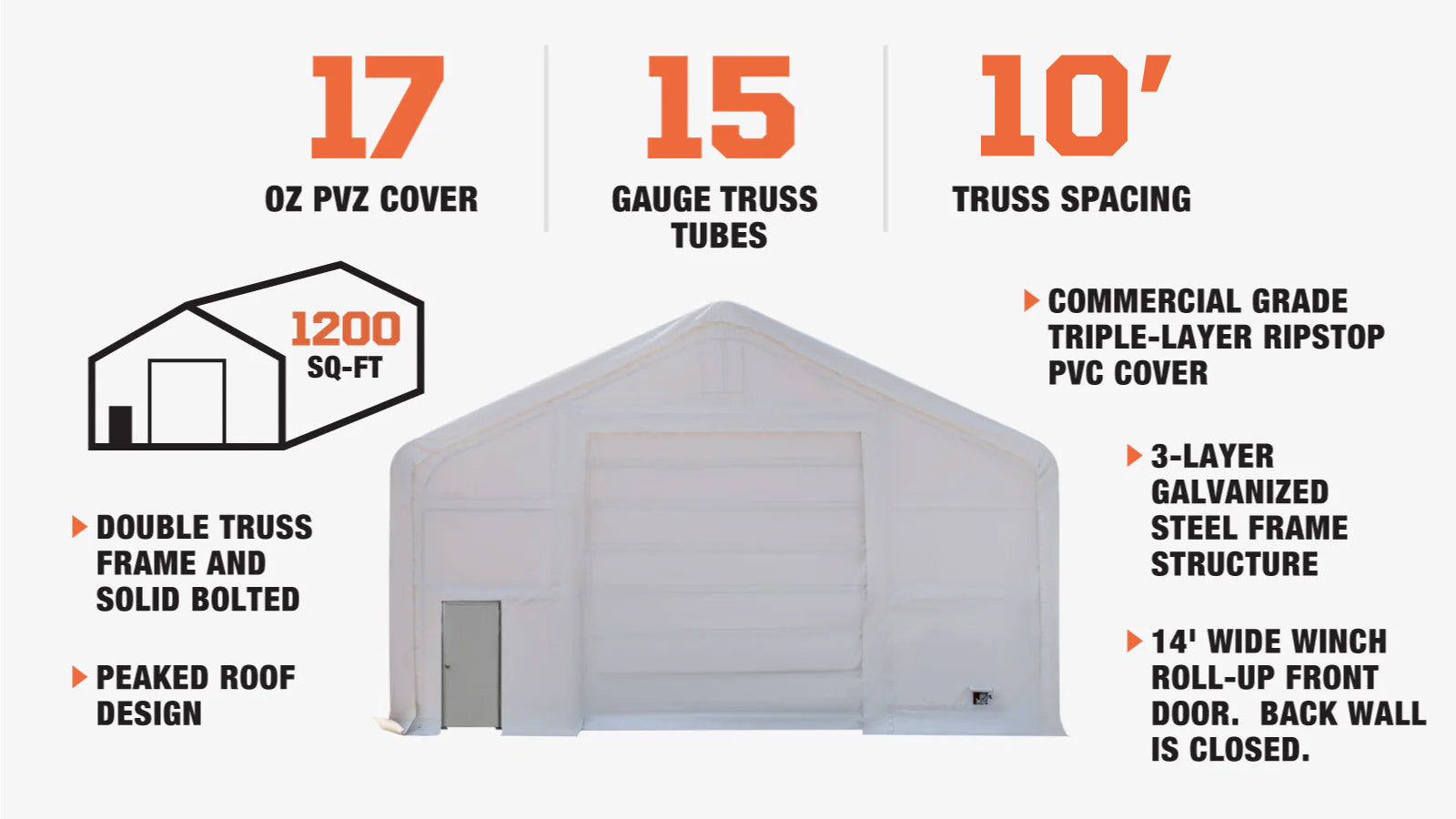 30' x 40' Dual Truss Storage Shelter with Heavy Duty 17 oz PVC Cover TMG-DT3042(Previously TMG-DT3041)-description-image