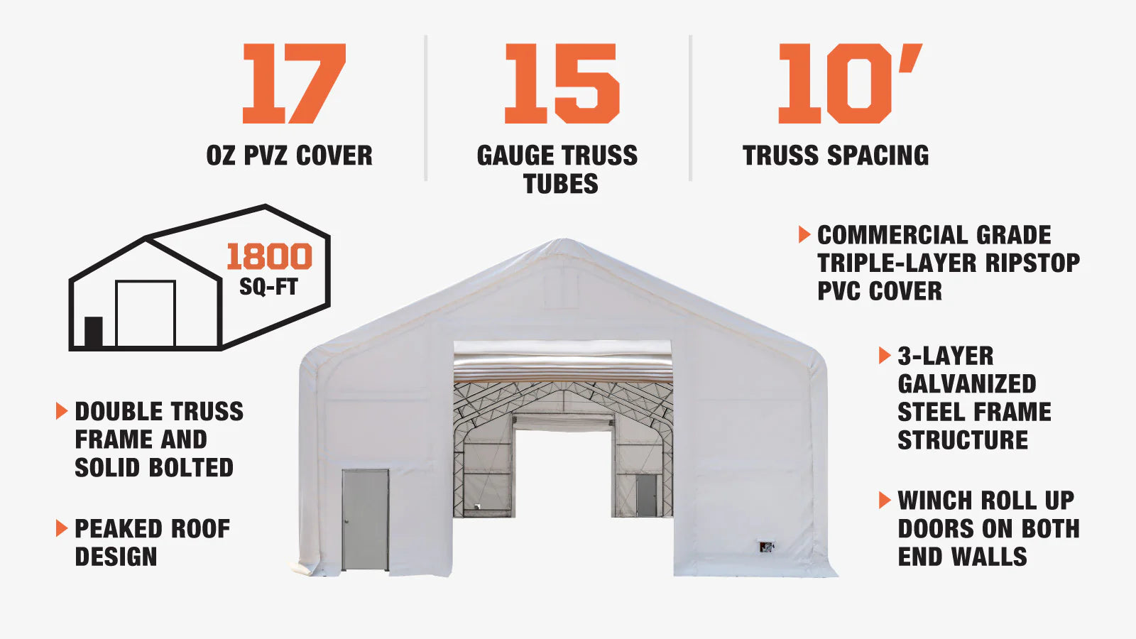 30' x 60' Dual Truss Storage Shelter with Heavy Duty 17 oz PVC Cover & Drive Through Doors TMG-DT3062 (Previously TMG-DT3061)-description-image