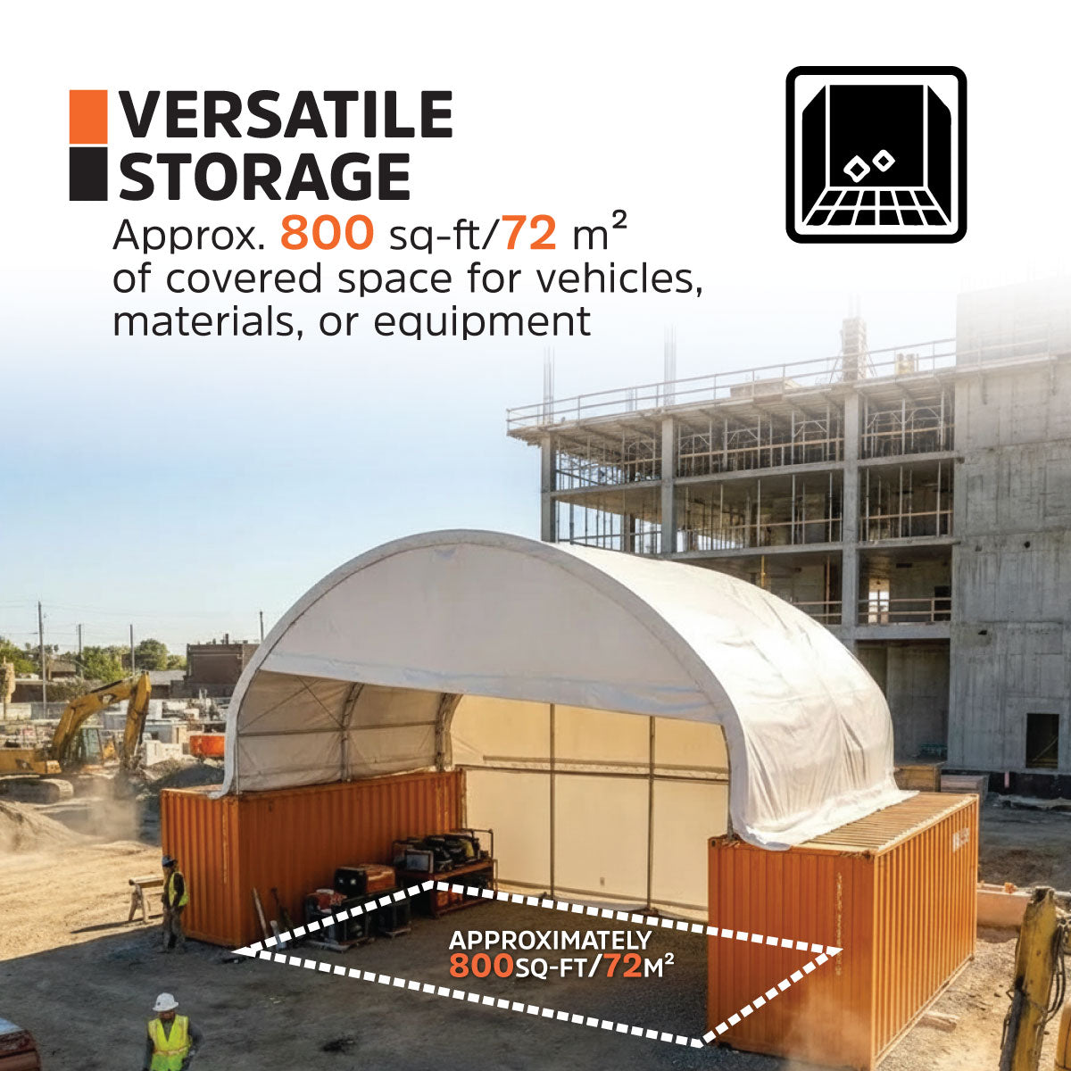 40' x 20' Dual Truss Container Shelter with Heavy Duty 21 oz PVC Cover, Enclosed End Wall & Front Drop, TMG-DT4022CF8