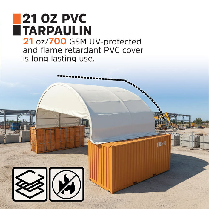40' x 20' Dual Truss Container Shelter with Heavy Duty 21 oz PVC Cover, Enclosed End Wall & Front Drop, TMG-DT4022CF8