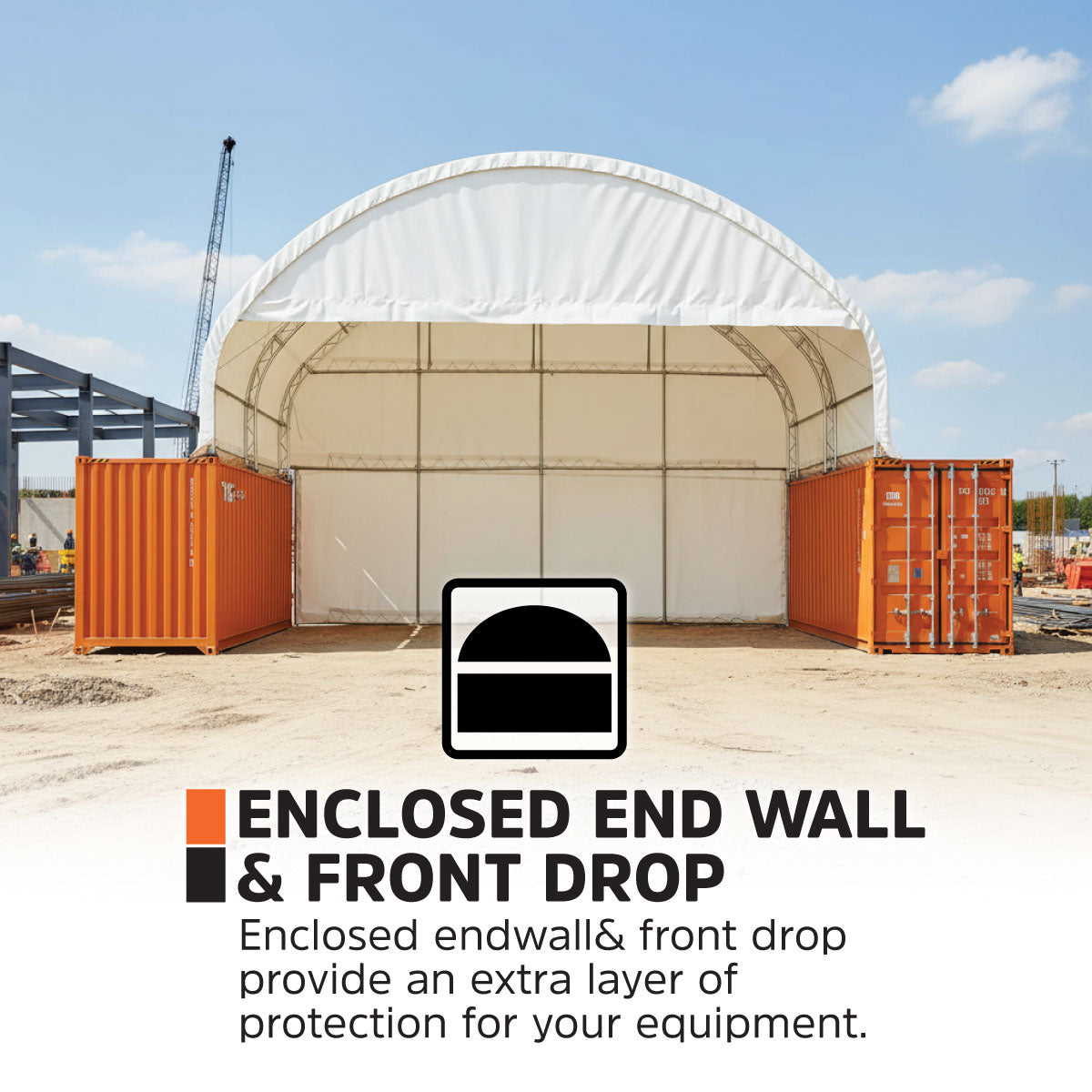 40' x 20' Dual Truss Container Shelter with Heavy Duty 21 oz PVC Cover, Enclosed End Wall & Front Drop, TMG-DT4022CF8