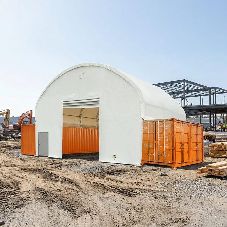 40' x 20' Dual Truss Container Shelter with Heavy Duty 21 oz PVC Cover, Fully Enclosed Front & Back Walls, TMG-DT4022CG8