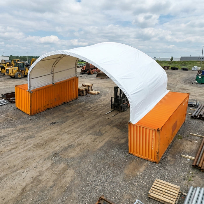 TMG 40' x 20' Dual Truss Container Shelter with Heavy Duty 21 oz PVC Cover