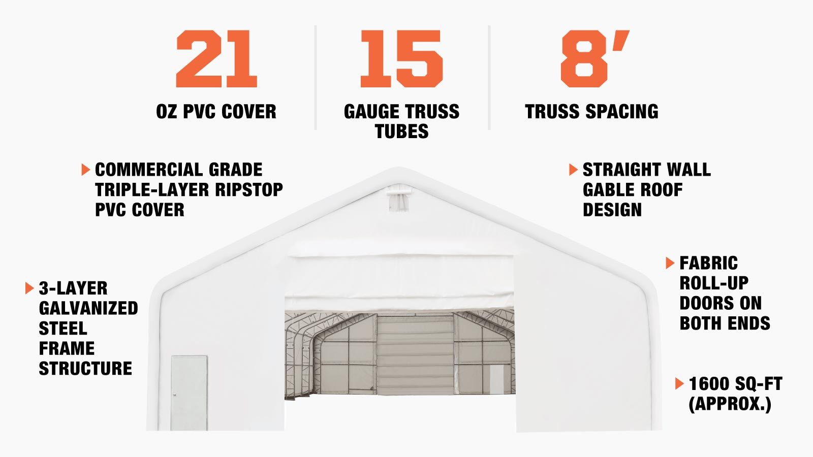 TMG Industrial Pro Series 40' x 40' Dual Truss Storage Shelter with Heavy Duty 21 oz PVC Cover & Drive Through Doors, TMG-DT4041-PRO (Previously TMG-DT4040-PRO)-description-image