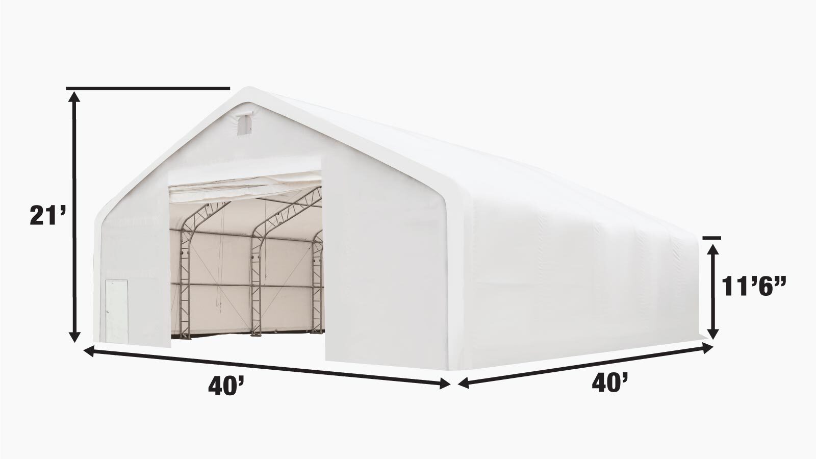 TMG Industrial Pro Series 40' x 40' Dual Truss Storage Shelter with Heavy Duty 21 oz PVC Cover & Drive Through Doors, TMG-DT4041-PRO (Previously TMG-DT4040-PRO)-specifications-image