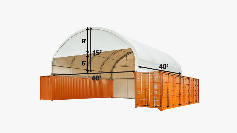 40' x 40' Dual Truss Container Shelter with Heavy Duty 21 oz PVC Cover, Enclosed End Wall & Front Drop, TMG-DT4041CF (Previously DT4040CF)-specifications-image