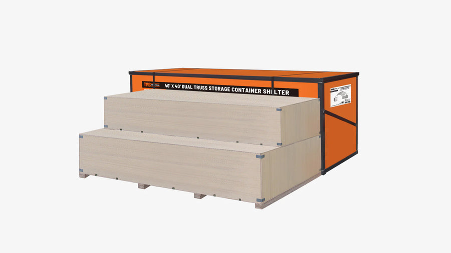 40' x 40' Dual Truss Container Shelter with Heavy Duty 21 oz PVC Cover, Fully Enclosed front and back endwalls, TMG-DT4041CG-shipping-info-image