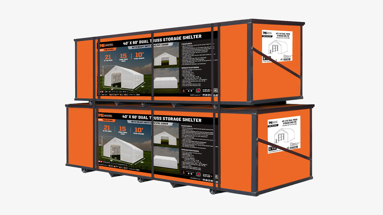 40' x 60' Dual Truss Storage Shelter with Heavy Duty 21 oz PVC Cover & Drive Through Doors, TMG-DT4061-shipping-info-image