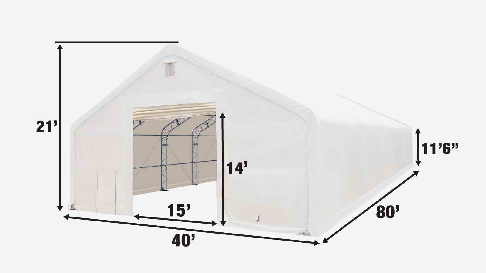 TMG Industrial 40' x 80' Dual Truss Storage Shelter with Heavy Duty 21 oz PVC Cover & Drive Through Doors, TMG-DT4081 (Previously DT4080)-specifications-image