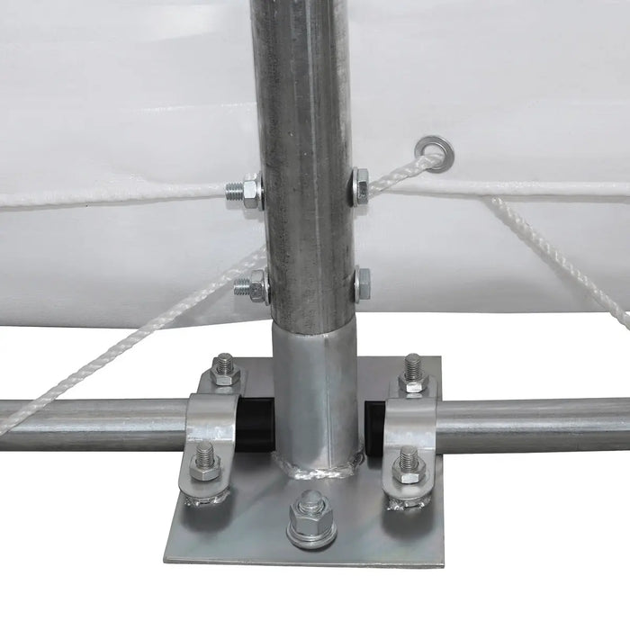 Close-up showing base plate and anchor bolts, Snow Series™ 40' x 80' Dual Truss Storage Shelter