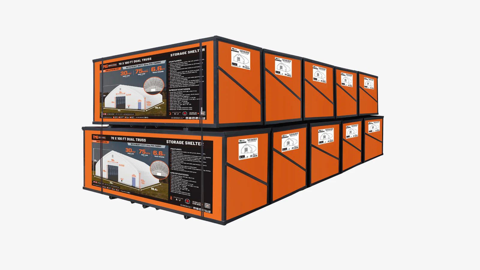 TMG Heavy Series™ 70' x 100' Dual Truss Storage Shelter with Heavy Duty 32 oz PVC Cover & Drive Through Doors, TMG-DT70100-PRO-shipping-info-image