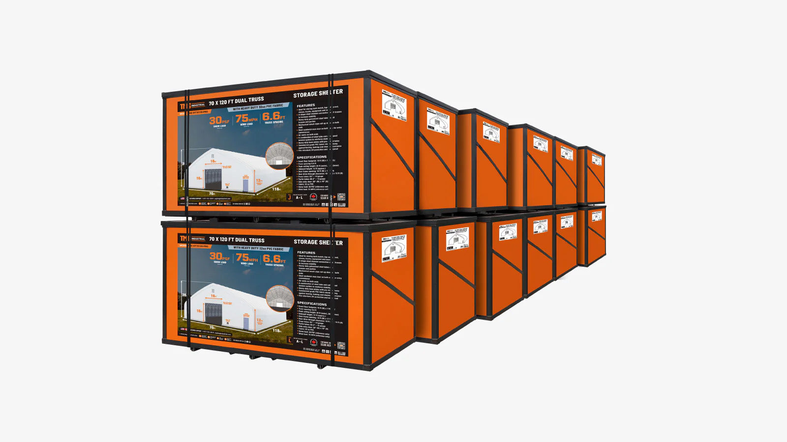 TMG Heavy Series™ 70' x 120' Dual Truss Storage Shelter with Heavy Duty 32 oz PVC Cover & Drive Through Doors, TMG-DT70120-PRO-shipping-info-image