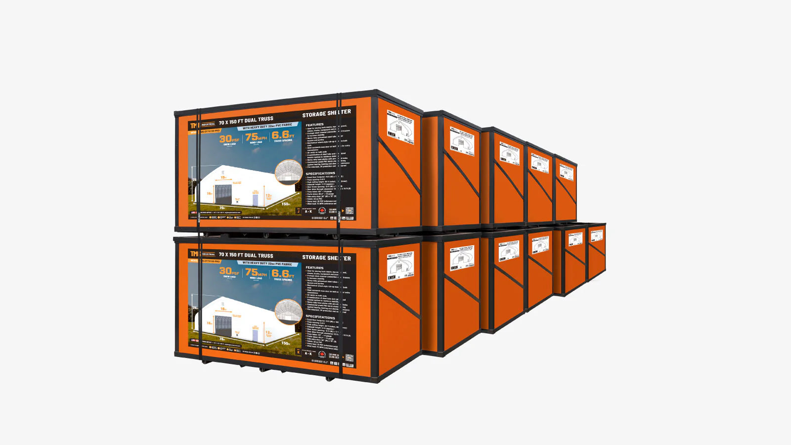 TMG Heavy Series™ 70' x 150' Dual Truss Storage Shelter with Heavy Duty 32 oz PVC Cover & Drive Through Doors, TMG-DT70150-PRO-shipping-info-image