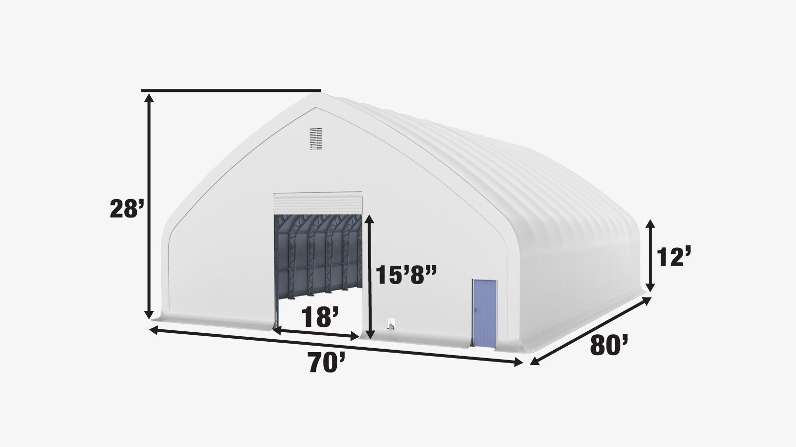 TMG Industrial Pro Series 70' x 80' Dual Truss Storage Shelter with Heavy Duty 32 oz PVC Cover & Drive Through Doors, TMG-DT7080-PRO-specifications-image