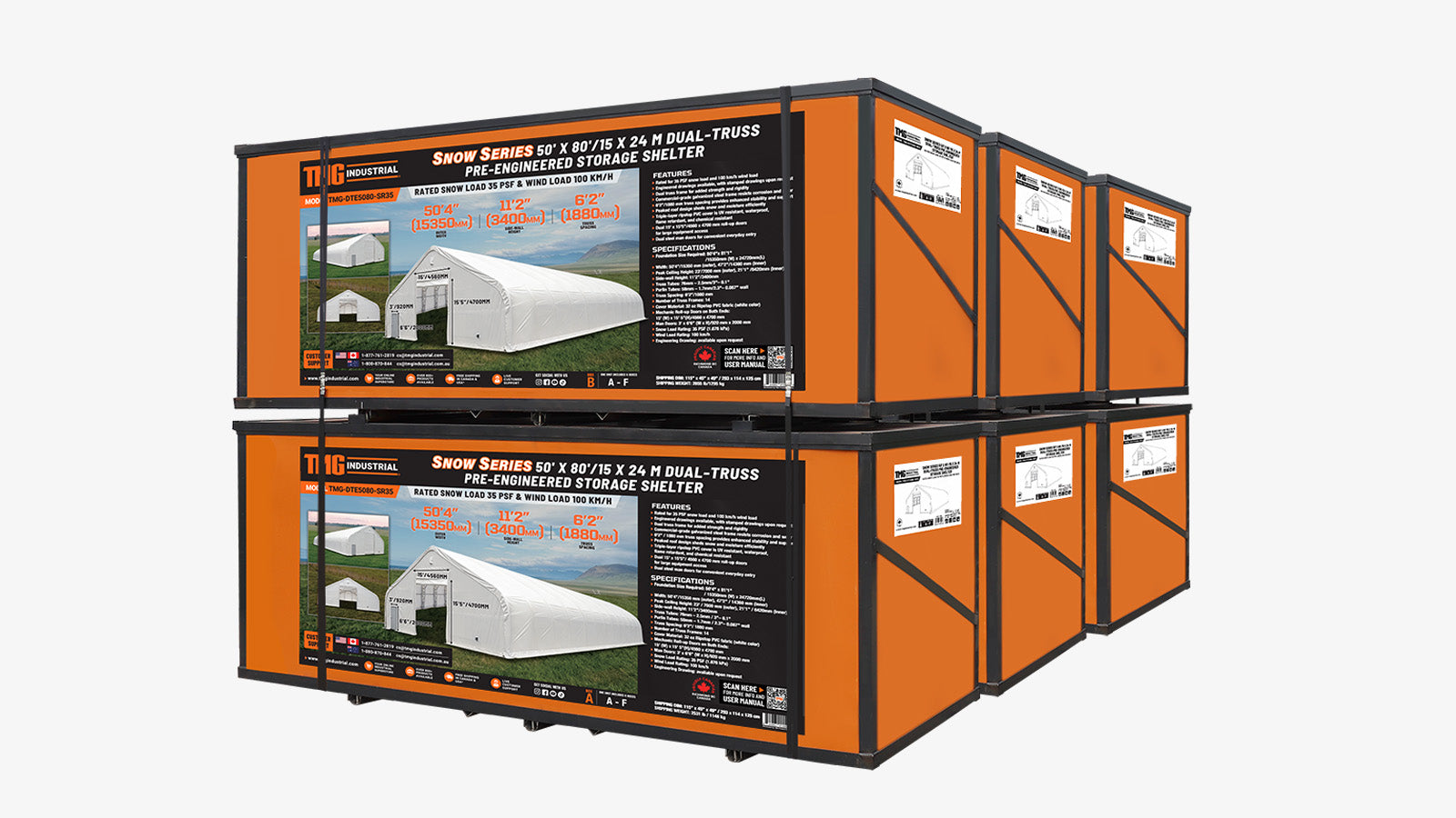 Snow Series 50' x 80' Dual-Truss Pre-Engineered Storage Shelter, Rated Snow Load 35 PSF & Wind Load 100 km/h, TMG-DTE5080-SR35-shipping-info-image