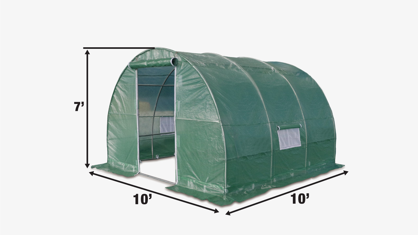 TMG Industrial 10’ x 10’ Tunnel Greenhouse Grow Tent w/Ripstop Leno Cover, Cold Frame, Roll-Up Mesh Windows, Round Top Roof, TMG-GH1010R-specifications-image