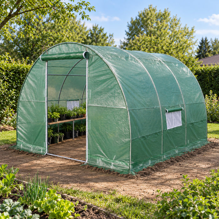 10' x 10' Tunnel Greenhouse Grow Tent w/Ripstop Leno Cover, Cold Frame, Roll-Up Mesh Windows, Round Top Roof, TMG-GH1010R