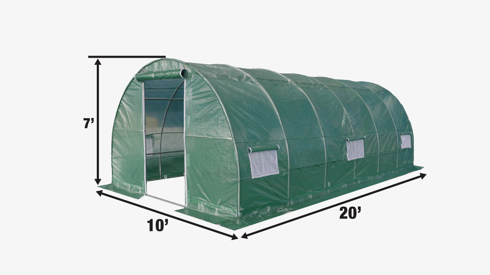 TMG Industrial 10’ x 20’ Tunnel Greenhouse Grow Tent w/Ripstop Leno Cover, Cold Frame, Roll-Up Mesh Windows, Round Top Roof, TMG-GH1020R-specifications-image