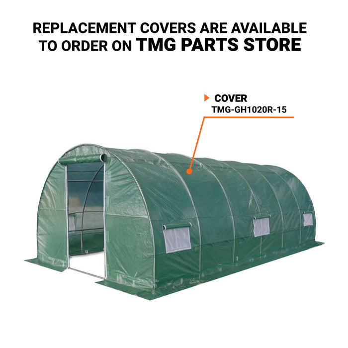 TMG Industrial 10’ x 20’ Tunnel Greenhouse Grow Tent w/Ripstop Leno Cover, Cold Frame, Roll-Up Mesh Windows, Round Top Roof, TMG-GH1020R