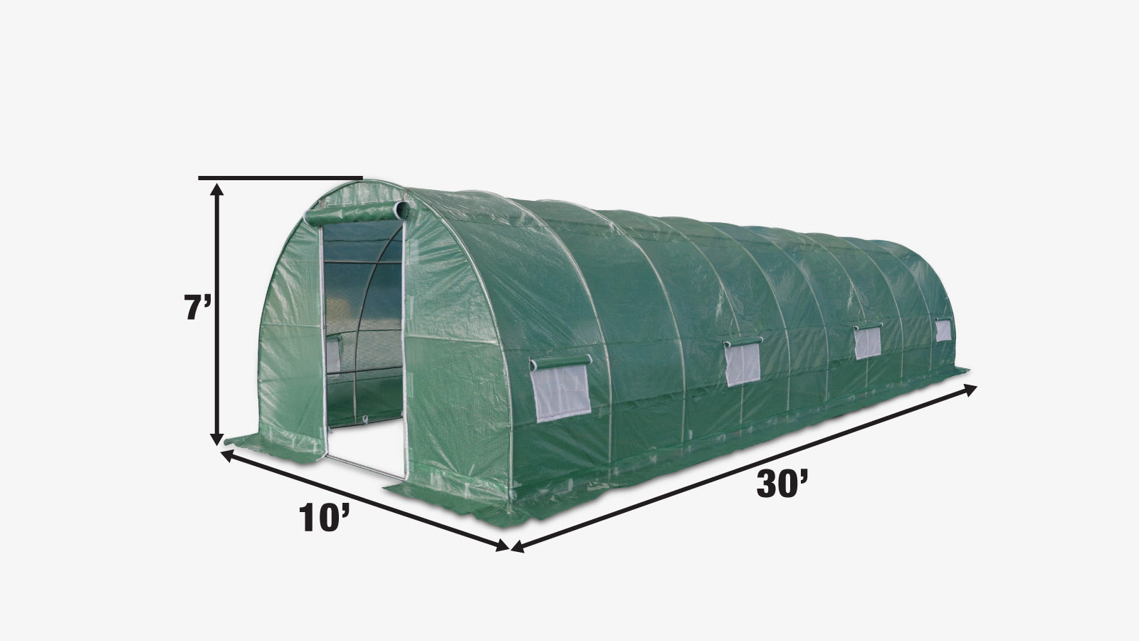 TMG Industrial 10’ x 30’ Tunnel Greenhouse Grow Tent w/Ripstop Leno Cover, Cold Frame, Roll-Up Mesh Windows, Round Top Roof, TMG-GH1030R-specifications-image
