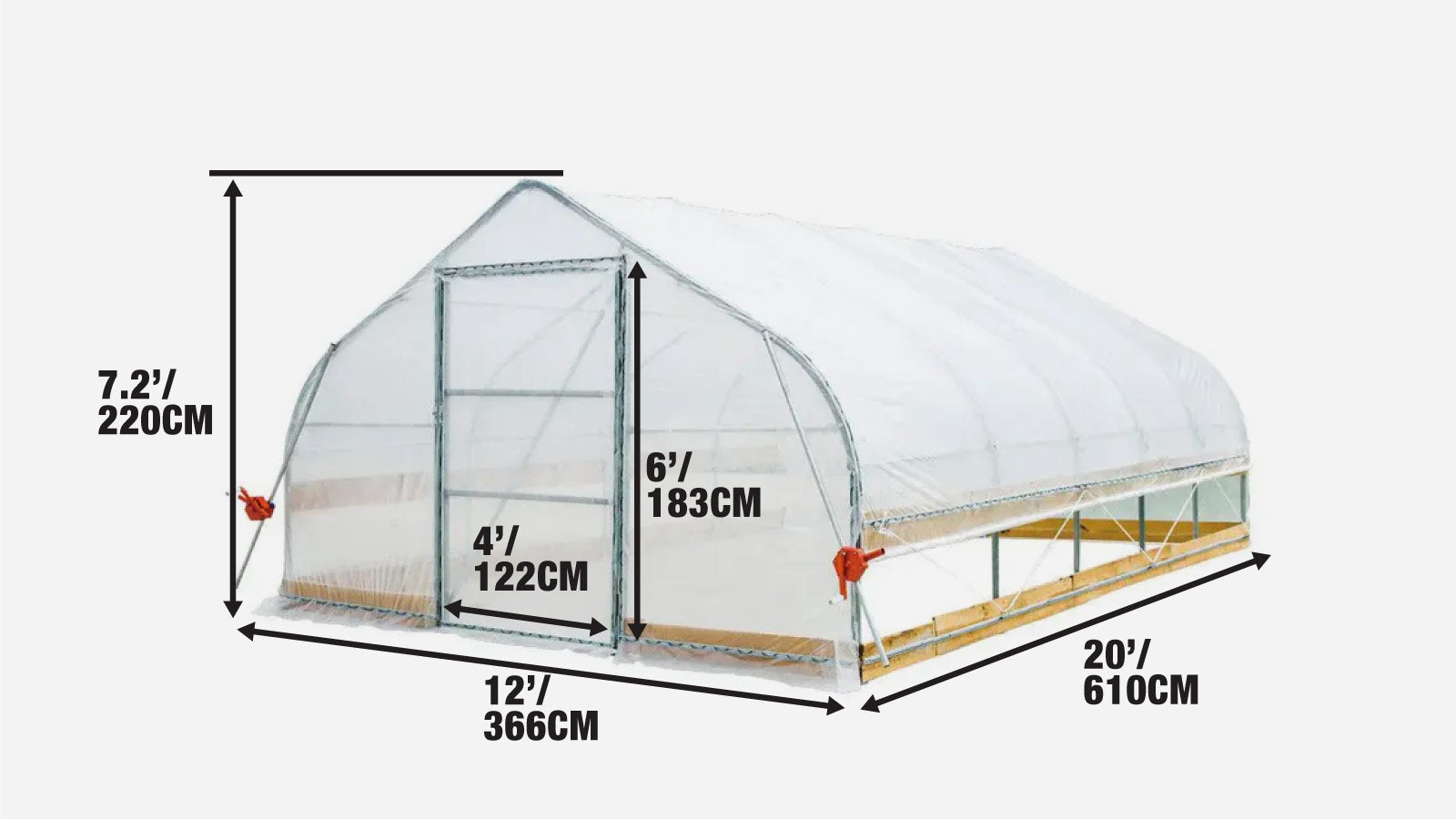 12’ x 20’ Tunnel Greenhouse Grow Tent w/6 Mil Clear EVA Plastic Film, Cold Frame, Hand Crank Roll-Up Sides, Peak Ceiling Roof, TMG-GH1220-specifications-image
