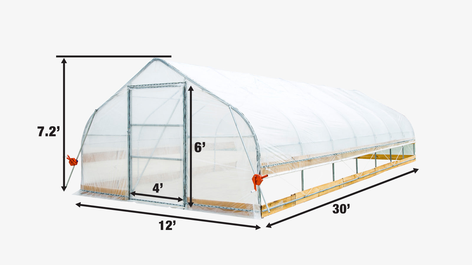TMG Industrial 12’ x 30’ Tunnel Greenhouse Grow Tent w/6 Mil Clear EVA Plastic Film, Cold Frame, Hand Crank Roll-Up Sides, Peak Ceiling Roof, TMG-GH1230-specifications-image