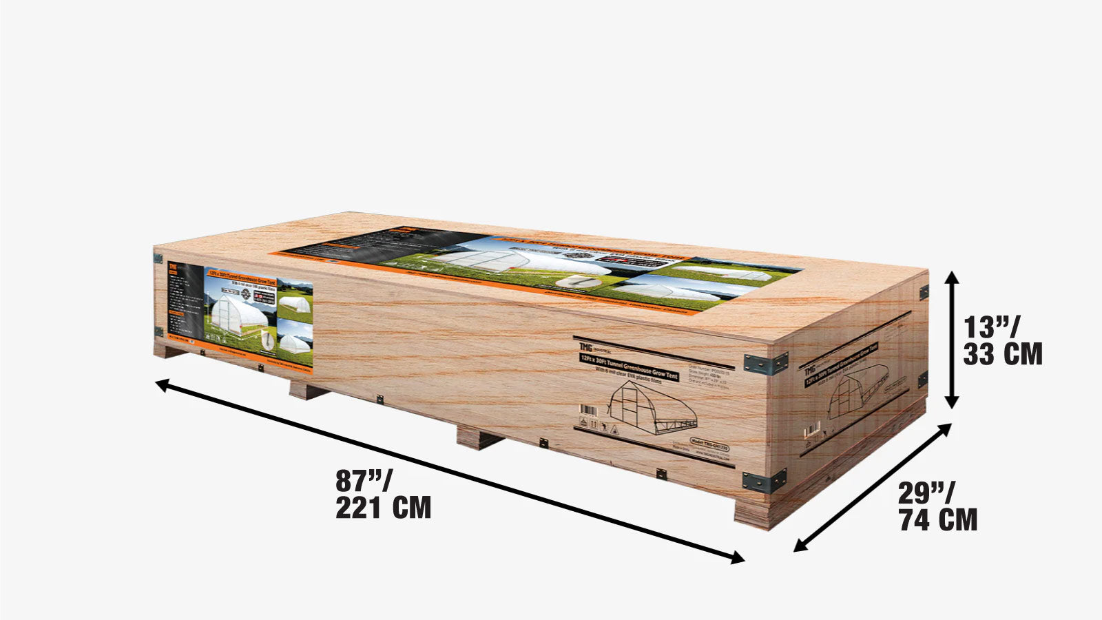 12’ x 30’ Tunnel Greenhouse Grow Tent w/6 Mil Clear EVA Plastic Film, Cold Frame, Hand Crank Roll-Up Sides, Peak Ceiling Roof, TMG-GH1230-shipping-info-image