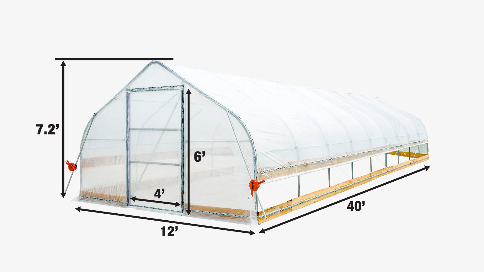 TMG Industrial 12’ x 40’ Tunnel Greenhouse Grow Tent w/6 Mil Clear EVA Plastic Film, Cold Frame, Hand Crank Roll-Up Sides, Peak Ceiling Roof, TMG-GH1240-specifications-image