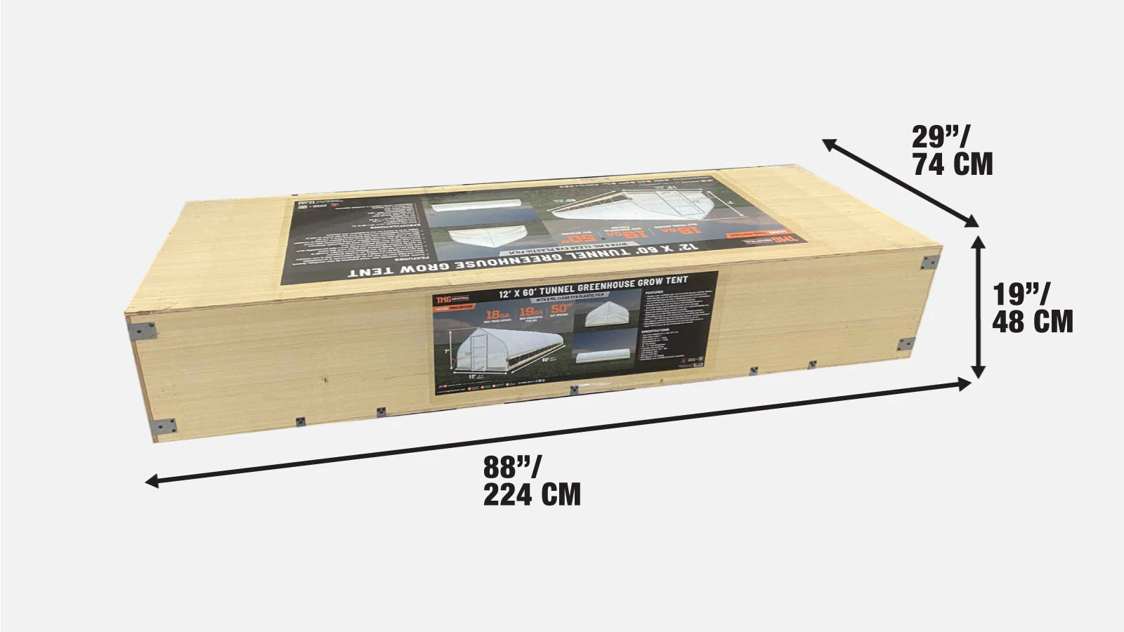 12’ x 60’ Tunnel Greenhouse Grow Tent w/6 Mil Clear EVA Plastic Film, Cold Frame, Hand Crank Roll-Up Sides, Peak Ceiling Roof, TMG-GH1260-shipping-info-image
