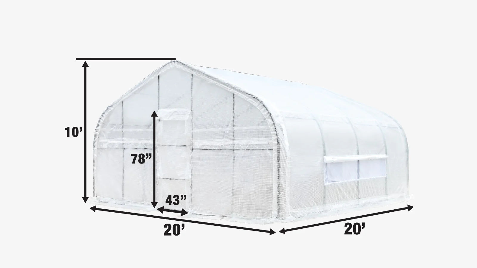 20' x 20' Tunnel Greenhouse Grow Tent w/12 Mil Ripstop Leno Mesh Cover, Cold Frame, Roll-up Windows, Peak Ceiling Roof, TMG-GH2020-V2 (Previously GH2020)-specifications-image