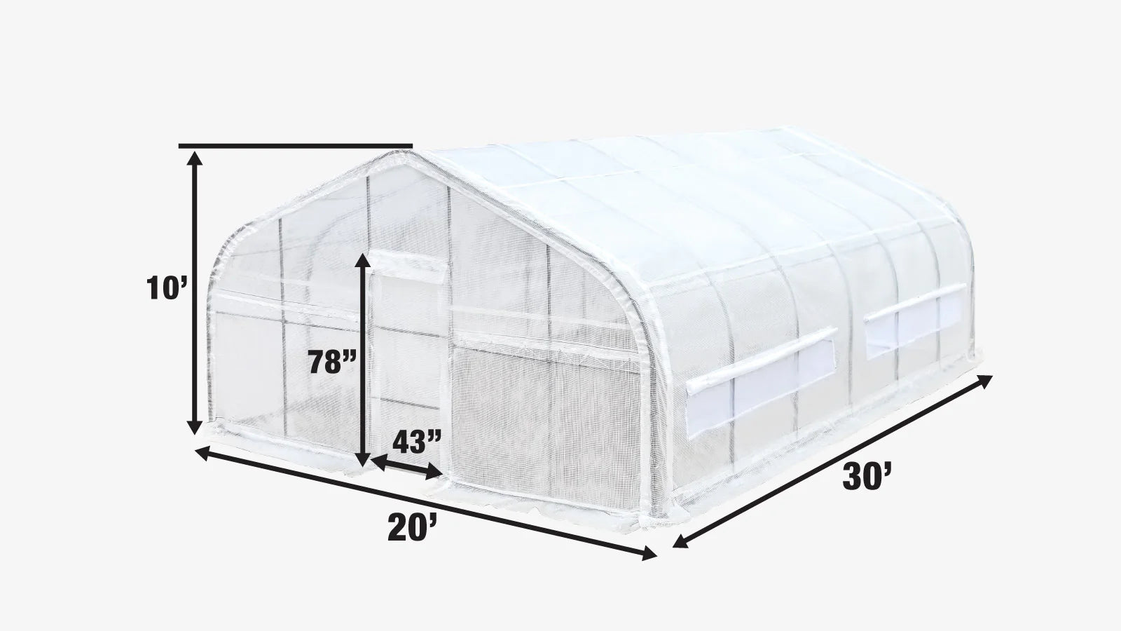 20' x 30' Tunnel Greenhouse Grow Tent w/12 Mil Ripstop Leno Mesh Cover, Cold Frame, Roll-up Windows, Peak Ceiling Roof, TMG-GH2030-V2 (Previously GH2030)-specifications-image