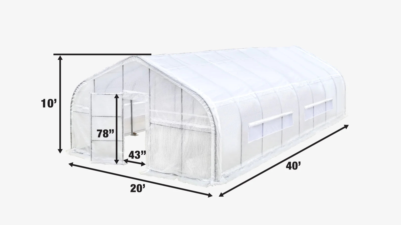 20' x 40' Tunnel Greenhouse Grow Tent w/12 Mil Ripstop Leno Mesh Cover, Cold Frame, Roll-up Windows, Peak Ceiling Roof, TMG-GH2040-V2(Previously GH2040)-specifications-image