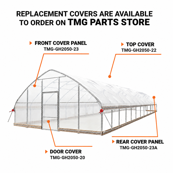 20' x 50' Tunnel Greenhouse Grow Tent w/12 Mil Ripstop Leno Mesh Cover, Cold Frame, Roll-up Windows, Peak Ceiling Roof, TMG-GH2050-V2 (Previously GH2050)