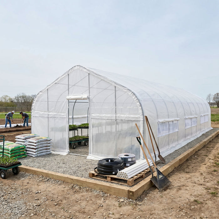 20' x 50' Tunnel Greenhouse Grow Tent w/12 Mil Ripstop Leno Mesh Cover, Cold Frame, Roll-up Windows, Peak Ceiling Roof, TMG-GH2050 (Discontinued – No Longer Available)