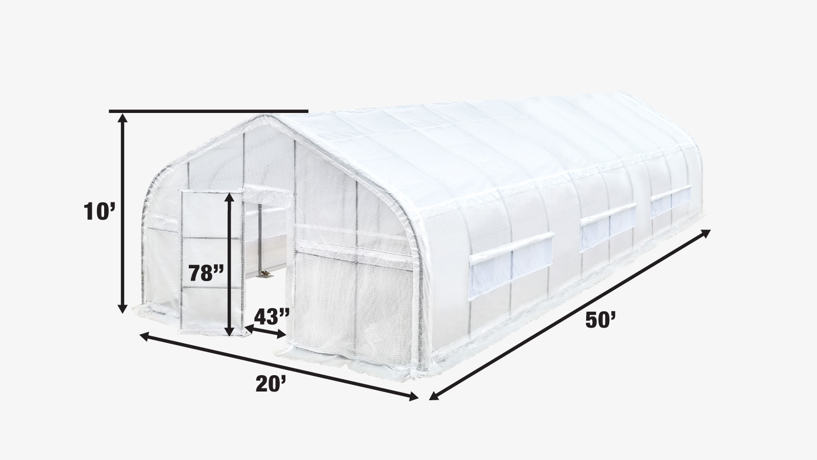 TMG Industrial 25’ x 50’ Tunnel Greenhouse Grow Tent w/6 Mil Clear EVA Plastic Film, Cold Frame, Hand Crank Roll-Up Sides, Peak Ceiling Roof, TMG-GH2550-specifications-image