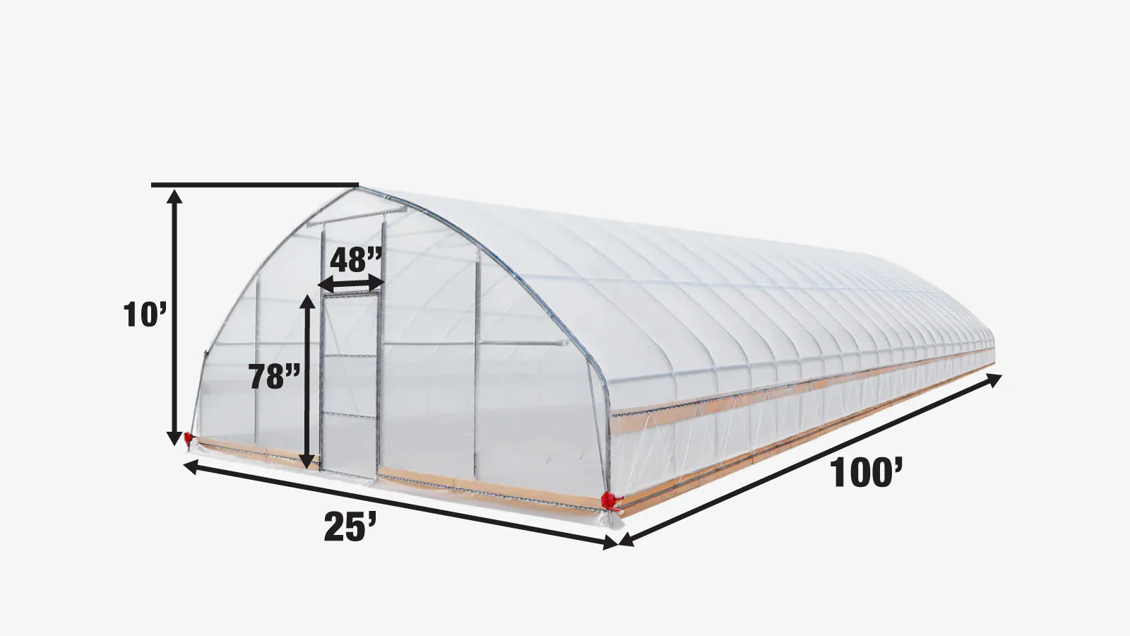 25' x 100' Tunnel Greenhouse Grow Tent w/6 Mil Clear EVA Plastic Film, Cold Frame, Hand Crank Roll-Up Sides, Peak Ceiling Roof, TMG-GH25100-V2 (Previously GH25100)-specifications-image