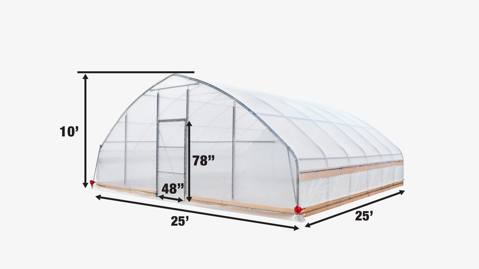 TMG Industrial 25’ x 25’ Tunnel Greenhouse Grow Tent w/6 Mil Clear EVA Plastic Film, Cold Frame, Hand Crank Roll-Up Sides, Peak Ceiling Roof, TMG-GH2525-specifications-image