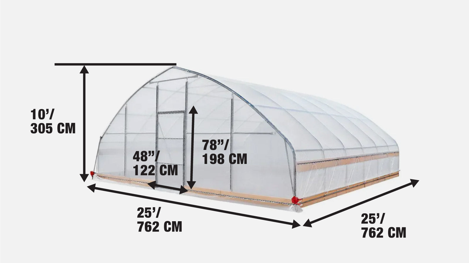 25’ x 25’ Tunnel Greenhouse Grow Tent w/6 Mil Clear EVA Plastic Film, Cold Frame, Hand Crank Roll-Up Sides, Peak Ceiling Roof, TMG-GH2525-specifications-image