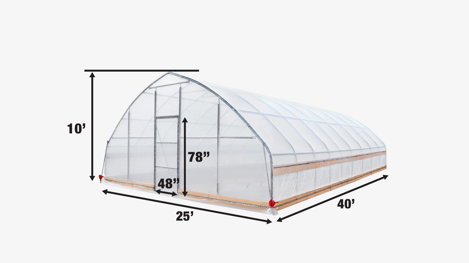 TMG Industrial 25’ x 40’ Tunnel Greenhouse Grow Tent w/6 Mil Clear EVA Plastic Film, Cold Frame, Hand Crank Roll-Up Sides, Peak Ceiling Roof, TMG-GH2540-specifications-image